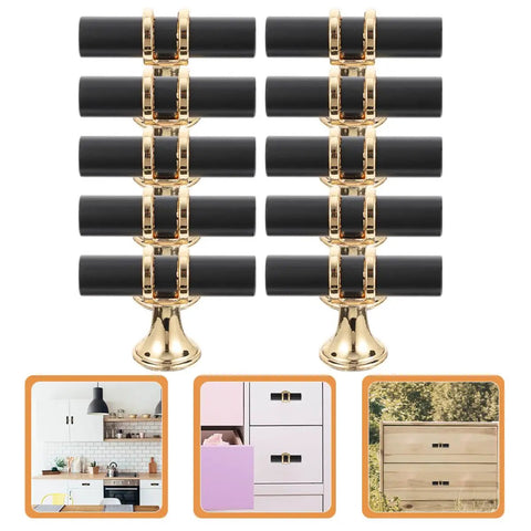 10 Piece Black Zinc Alloy Cabinet Handles And Drawer Pulls For Wardrobe Dresser And Furniture, gold mount, image examples
