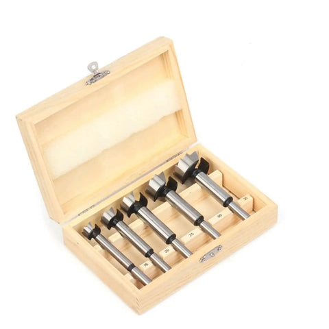 Grab These 5 PCS Forstner Drill Bits With Self Centering Design For Easy Wood Boring. 5-piece set in wooden case, 15-35 mm, carbide tipped