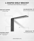 Sturdy L Shaped Wall Mount Bracket For Floating Shelves And Desks, Black Cold Rolled Steel, Heavy Duty Support, diagram view
