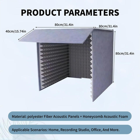 Heavy Duty Foldable Desktop Microphone Booth With 12mm High Density Honeycomb Acoustic Foam, 80cm cube, acoustic soundproof design.