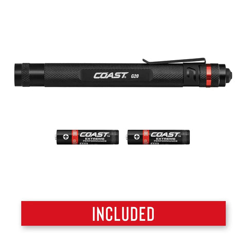 G20 Inspection Beam LED Penlight with handy pocket clip, two batteries, edge-to-edge brightness for defined area up to 9 meters
