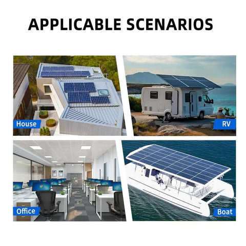 Image showing the usage of Beefy 6000W Peak Pure Sine Wave Inverter For Off Grid Power in house, RV, office, and boat scenarios.
