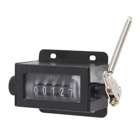 5 Digit Mechanical Tally Counter Workhorse With Resettable Dial And Rotating Zero For Industrial Counting Tasks Rugged Durable Plastic Body Lightweight 82g Compact Design, side angle showcasing dials and lever