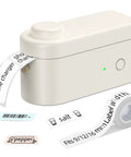 Portable Bluetooth Label Maker Straight Up Game Changer For Home Office And Storage Dope Rechargeable Label Printer With Waterproof Tape Rolls, showing labels for 'phone charger' and 'salt'.