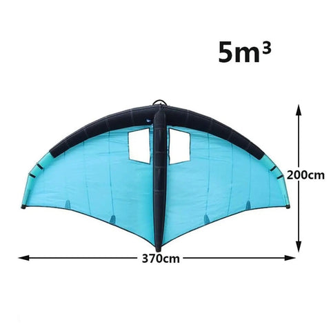 Inflatable Surf Wing For Windsurfing And Foil Wing Surfing Five Cubic Meters Handheld Kitesurfing Canopy layout with 370x200cm dimensions