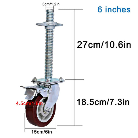 Hella Sturdy Heavy Duty 6 Inch Locking Swivel Caster Wheels With Adjustable Leg Height And Parking Brakes For Industrial Scaffold Tower Nylon Casters Built To Handle Maximum Weight Without Skipping A Beat