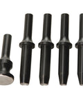 Rivet Set Kit Five-Piece With Straight-Shaft Tools And One-In Flush-Face Set For Aluminum Rivets Includes Three Thirty-Second One Eighth Five Thirty-Second And Three Sixteenth Inch Sizes Pro Grade For Button Head AN 470 Rivets Model 10018, showing tools.