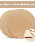 Smooth round poplar plywood discs showing material quality, highlighting no rough edges, emphasizing flatness and lightweight features.