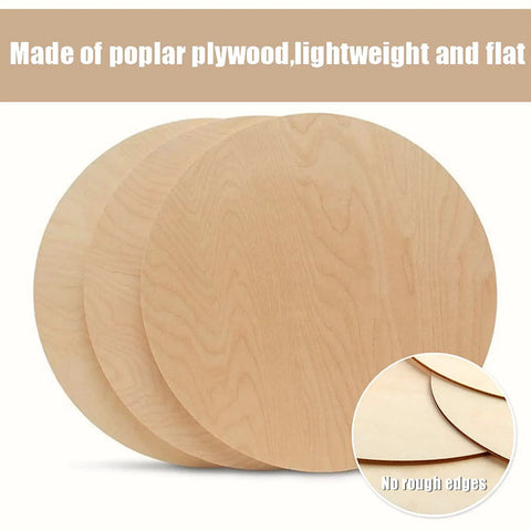Smooth round poplar plywood discs showing material quality, highlighting no rough edges, emphasizing flatness and lightweight features.