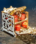 3D Puzzle Dice Keeper For Board Games And Tabletop RPGs Holds 8 Dice In Sturdy Wooden Slots Buildable Mechanical Dice Holder Kit For Family Game Night Unique Wooden Construction Kit For Adults on tabletop with red dice