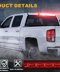 G-PLUS red lens LED 3rd brake light with chrome housing for pickup trucks; product image and installed view