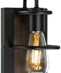 Modern Farmhouse Wall Light Fixture Wall Sconce In Wood And Matte Black Finish For Bathrooms With Open Rustic Design