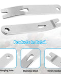 Stainless steel mini crowbar showing detail of 4 Pack Mini Crank Crowbar Set In Stainless Steel EDC Pry Bars For Keychain And Pocket Dope Multi Function Scrapers And Openers For Survival Tools Used Outdoors And Indoors 3 Inch Length