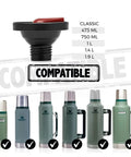 Thermal Flask Stopper Replacement For Yerba Mate Drinking Convert Your Thermos Into Yerba Mate Pico Mate Stopper With High Precision Flow Red On The Go For Camping And Travel, shown with compatible green thermos bottles in various sizes