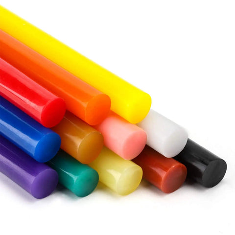12 colorful hot glue sticks from the 72 Pack Colored Hot Glue Sticks 0.4 x 3.9 Inches In 12 Colors For Crafts DIY Projects Repairs And General Gluing Fast Melt Strong Hold Smooth Application Easy To Use Great For Handmade Creations