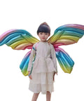 Child in Fairy Wing Balloon Costume Set for Halloween Party and Cosplay, Angel Butterfly Wings With Necklace, colorful rainbow wings.
