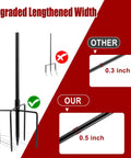 Comparison of torch stakes showing upgraded 0.5 inch width versus 0.3 inch, part of Outdoor Metal Torch Set Six Pack, 16oz Citronella Torches.