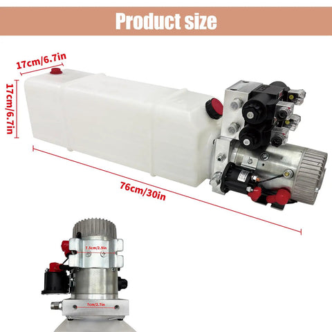 Dinenovate 24V Double Acting Hydraulic Power Unit 2200W Mini Pack size, showing motor and dual tank control valves for portable use.