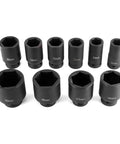 Big Grip 3/4 Inch Drive Metric Deep Impact Socket Set With CrMo Steel Heavy Duty Tool Kit For Car Auto Repair And Garage Use Includes 10 Pieces Ranging 6 To 50mm 6 Point Design Made Tough For Real Hardcore Jobs, 10 black sockets 22-50mm