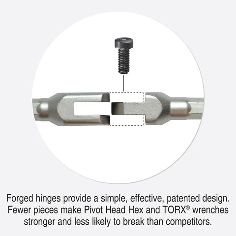 Close-up of Pivot Head Hex Pro Wrench Set 3 4 5 6 8 10mm Six Piece Chrome Wrenches With Pouch pivot hinge design.