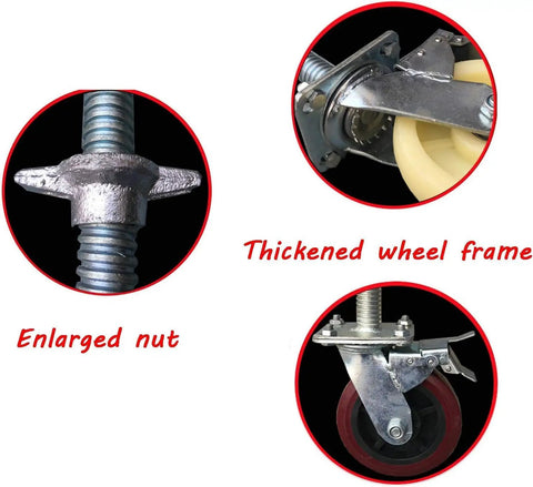 Close-up of Set Of 2 Heavy Duty Swivel Casters Featuring Hardcore Dual Lock Brakes And Riveted Plates for tough jobs.