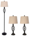 3 Piece Farmhouse Black Lamp Set With Oatmeal Fabric Shades Table Lamps And Floor Lamp, 3 Way Dimmable, ETL Listed, Dope Modern Home Decor