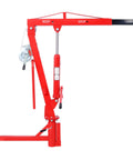 Heavy Duty 500 Lb Hitch Mounted Hydraulic Engine Hoist Portable Jib Crane For Pickup Trucks in red with adjustable boom.