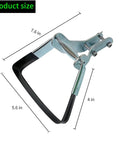 Stirrup Hoe Garden Tool With Adjustable Loop Heads For Easy Peasy Weeding shown with measurements, metal frame and blade.