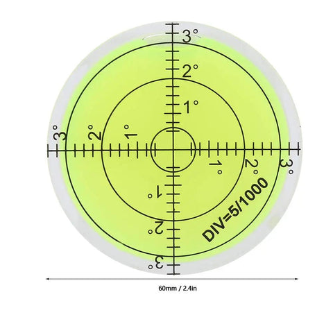 Ycauty Bubble Spirit Level 60 * 12mm Degree Marked Surface Circular Level with yellow measurement surface design.