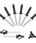 Tri Fold Aluminum Rivets Kit, 60 Pcs Black Exploding Pop Rivets with Bulb Style Tri Grip Heads for kayak boat marine repairs