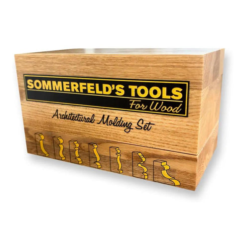 Heavy Duty Architectural Molding Router Bit Set For Skilled Woodworkers Crafting Knockout Baseboards Door Casings And Chair Rails, wooden box with molding designs.