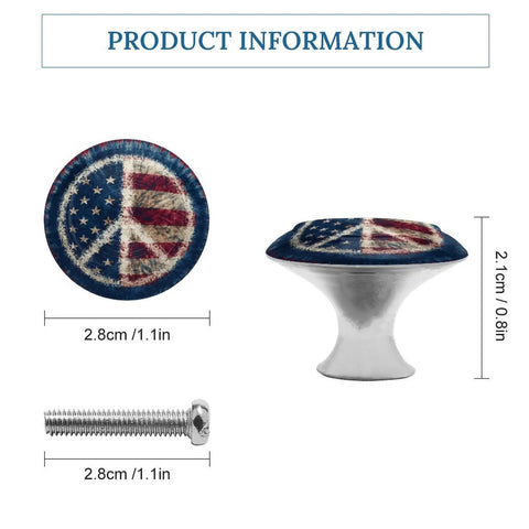 Tie Dye Peace Sign American Flag Pattern Round Cabinet Knobs 2-Piece Set With Screws, glass surface and steel base shown