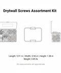270 Piece Drywall Screw Kit With Carbon Steel Self Tapping Zinc Plated Screws For Wood Studs And Gypsum Panels, case dimensions shown