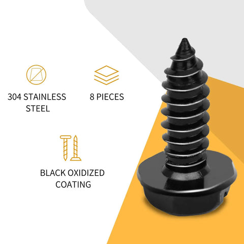 Black License Plate Screws Kit Rustproof 304 Stainless Steel Bolts Three Quarters By One Quarter Inch For Cars Trucks And SUVs