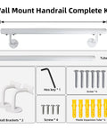 Built Like A Tank Two Foot White Steel Stair Railing With Heavy Duty Wall Mount Brackets To Keep Your Footing Locked Down On Indoor And Outdoor Steps As A Senior Grab Bar Complete installation kit with brackets and screws.