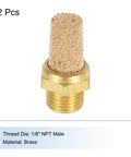 Long Brass Pneumatic Exhaust Muffler Silence for Solenoid Valves One Eighth Inch NPT No Nonsense Noise Reduction Silencer, front view.