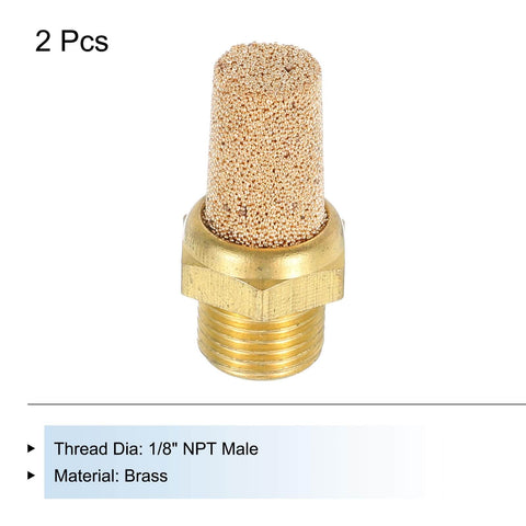 Long Brass Pneumatic Exhaust Muffler Silence for Solenoid Valves One Eighth Inch NPT No Nonsense Noise Reduction Silencer, front view.