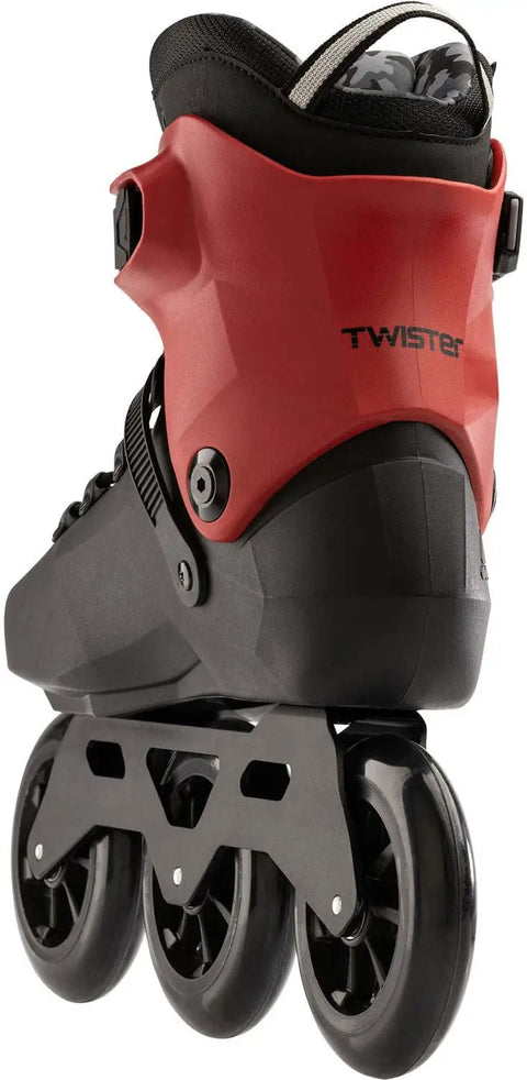 Side rear view of the Twister 110 Fitness Inline Skates For Unisex Adults With Urban Performance, All Day Comfort, red and black design.