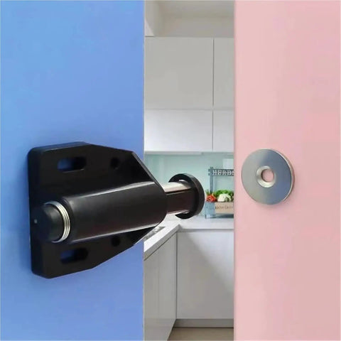 Push Latch Set 2 Pack for Cabinets and Wardrobes White Finish No-Fuss Push To Open Closers in use on kitchen cabinets