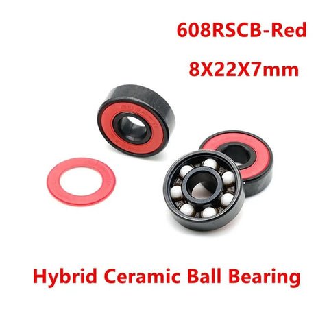 8 Piece Set 608RS ABEC-11 Shielded Bearings For Skateboard And Scooter, 2RS Waterproof Rustproof Coated Miniature Roller Bearings Kit For Street-Ready, Ultra Smooth Rides And Heavy Load Performance. 608RSCB-Red 8x22x7mm hybrid ceramic ball bearing