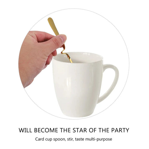 V Shape Hanging Coffee Spoon 304 Stainless Steel Gold Cup Ladle For Coffee And Tea Kitchen Accessory With Hanging Hook in white mug