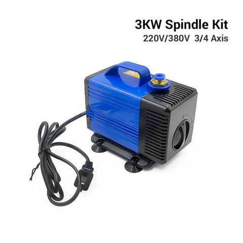 Hella Durable 3KW Water Cooled Spindle Kit Runs Sweet With 220V Drive Includes Steel Grip ER20 Collet Chuck And Reliable 80W Coolant Pump built with a blue coolant pump and power cable.