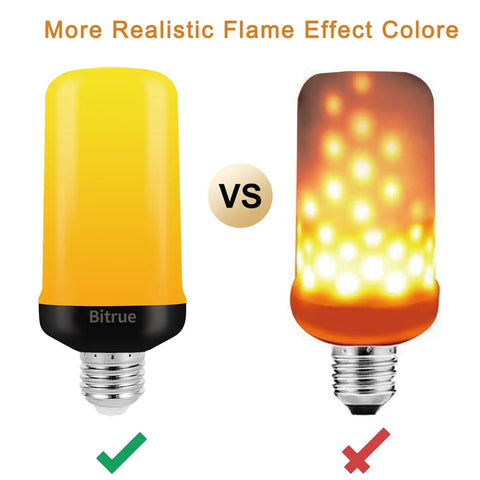 Comparison of Lit Flame Effect LED Light Bulb With 4 Modes And Gravity Sensor E26 Base Flickering Fire Bulb for Halloween