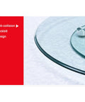 Transparent Glass Lazy Susan Turntable with anti-collision duckbill design for dining tables and kitchens, easy spin serving.