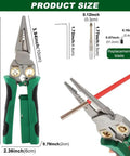 Eight In One Wire Stripper With Voltage Tester For Electricians showing size details, heavy duty crimping tool for 10 to 24 AWG