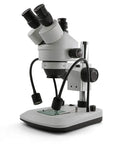 Trinocular Stereo Microscope With 7X To 45X Zoom, WF10X Eyepieces, Gooseneck LED Lighting And Transmitted Light, Pillar Stand, 110V Power Supply, Dope Clarity For Lab Work, Education And Hobby Projects, side view