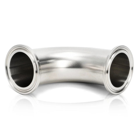 Stainless steel 90-degree sanitary elbow with tri-clamp ferrule ends for 2 in tubing