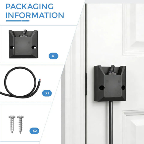 Beefy 12V Heavy Duty Waterproof Toggle Switch with 2 ft wiring, mounting screws, and protective casing displayed on door