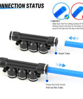 Diagram of connection status showcasing Pneumatic 1/4 Inch Tube OD Five Way Push Lock Union Cross Fittings Set