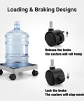 Four Pack One Inch Swivel Caster Wheels With Locking Brakes For Smooth Rolling Furniture Replacement demonstrating brake function with water jug.